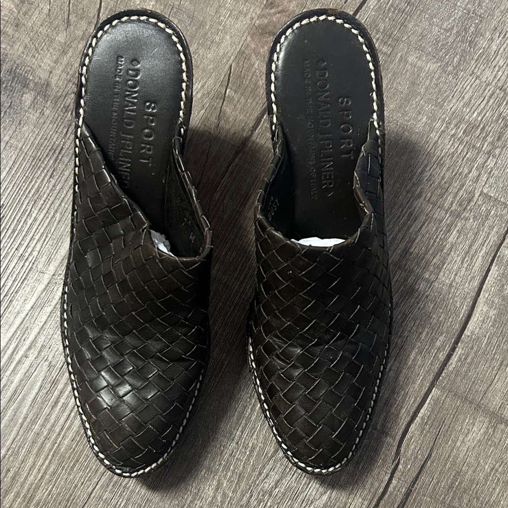 Donald J. Pliner woman Dark Brown Woven Slip-Ons